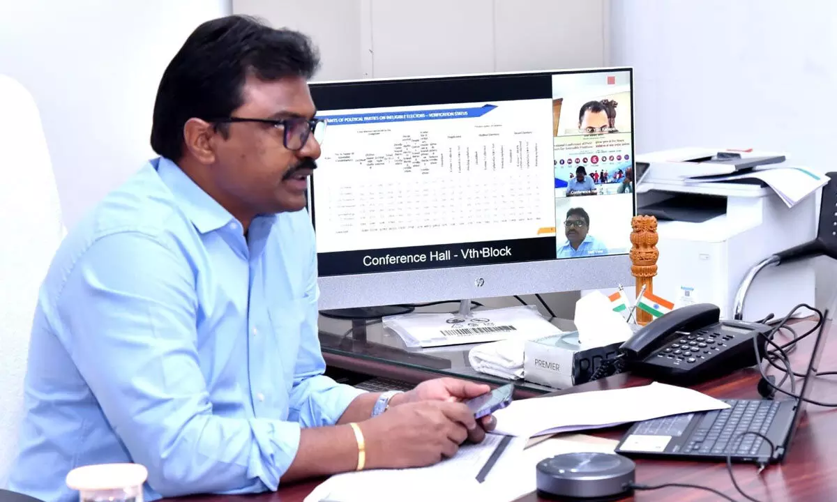 Krishna district collector P Rajababu explaining the progress of the re-verification process of voters list from his office at Machilipatnam on Tuesday