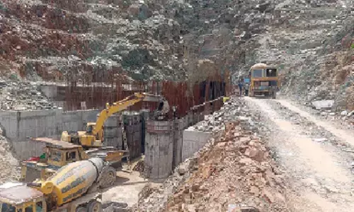 Head regulator works at the Eastern Main Canal of Pula Subbaiah Veligonda Project