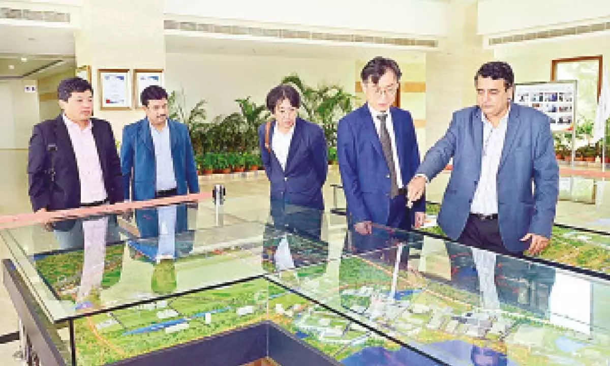 The Korean Consul General Chang-nyun Kim and other officials being briefed on the location advantage of Sri City on Wednesday