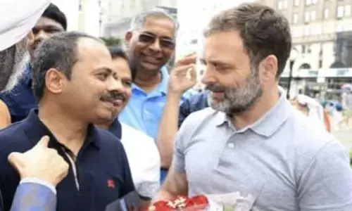 Pradeep Kumar Samala with Rahul Gandhi