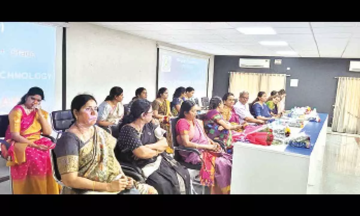 SPMVV Registrar Prof N Rajini, Director (SoET) Prof P Mallikarjuna and others at the orientation programme held at SPMVV in Tirupati on Friday