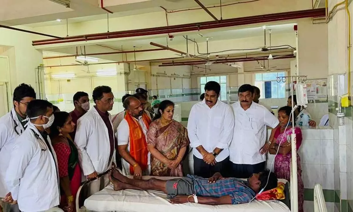 BJP state president D Purandeswari interacting with patients at KGH in Visakhapatnam on Saturday