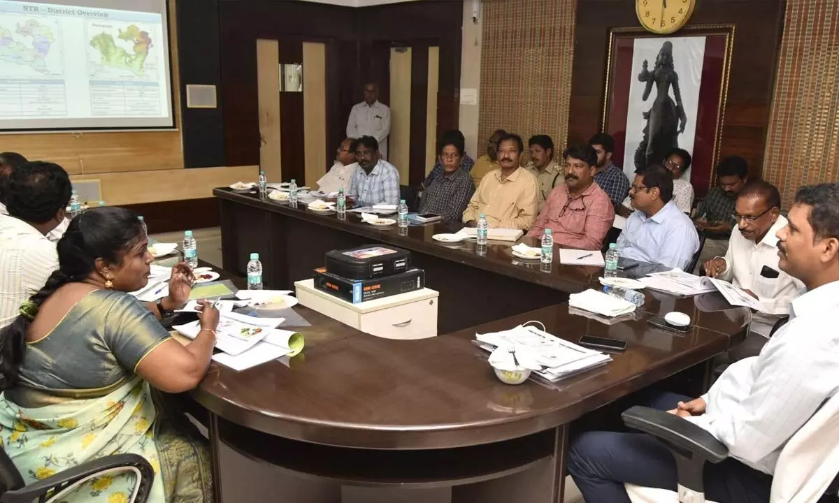 NTR District Collector S Dilli Rao holding a meeting with officials at the Collectorate in Vijayawada on Saturday