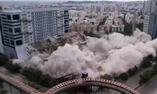 Two buildings demolished with implosion technology in Hyderabad IT Park