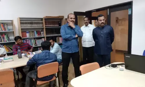 Regional Provident Fund Commissioner-II, Employees Provident Fund Organisation K Veera Manikanth at the Visakhapatnam Public Library on Saturday
