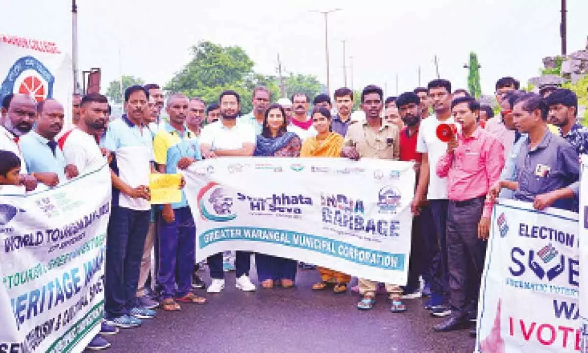 Warangal District Collector P Pravinya and Municipal commissioner Shaik Rizwan Basha taking part in the ‘Heritage Walk’ in Warangal on Sunday