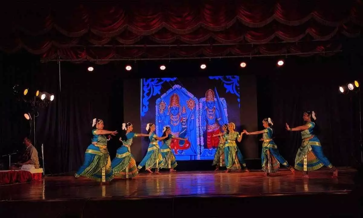 Artistes performing a dance ballet at Mummaneni Subbarao Siddhartha  Kalapeetham in Vijayawada on Saturday