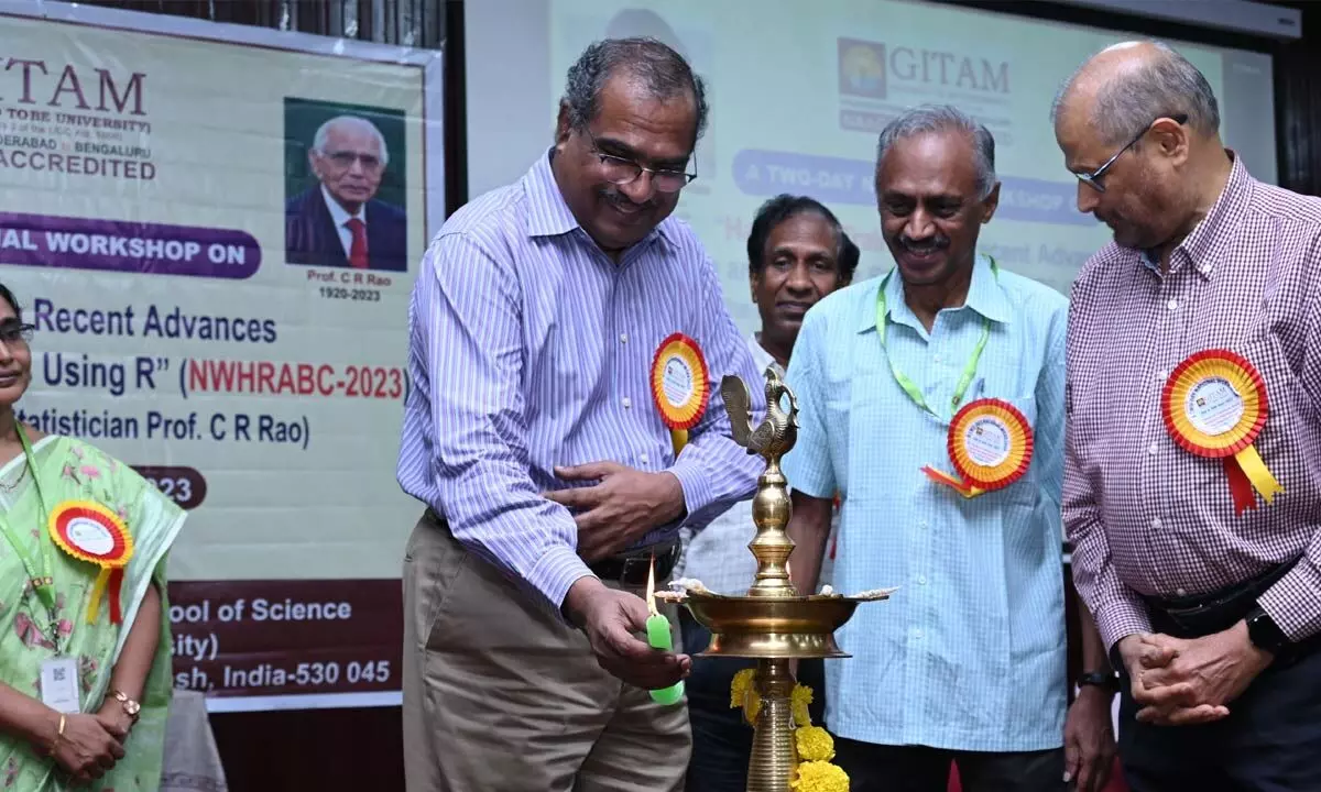 Vice-Chancellor Dayananda Siddavattam inaugurating a workshop at GITAM campus in Visakhapatnam on Monday