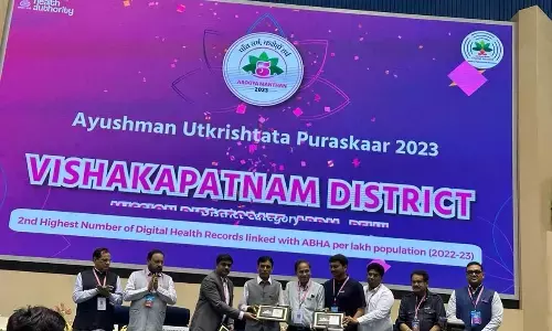 Medical, Health and Family Welfare Department Commissioner J Nivas receiving awards in Delhi on Tuesday