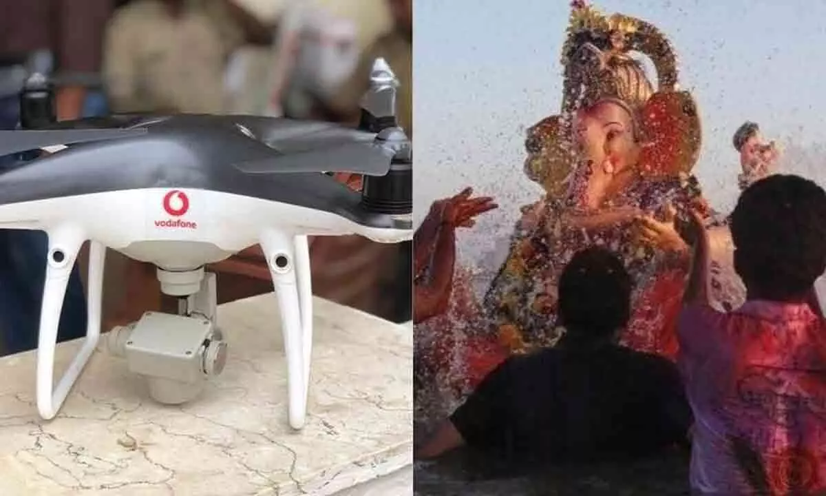 Hyderabad: Police Drone teams  monitoring Ganesh idol immersion closely.