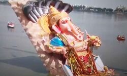 Khairatabad Ganesh Immersed in the Hussain Sagar Khairatabad Ganesh Immersed in the Hussain Sagar