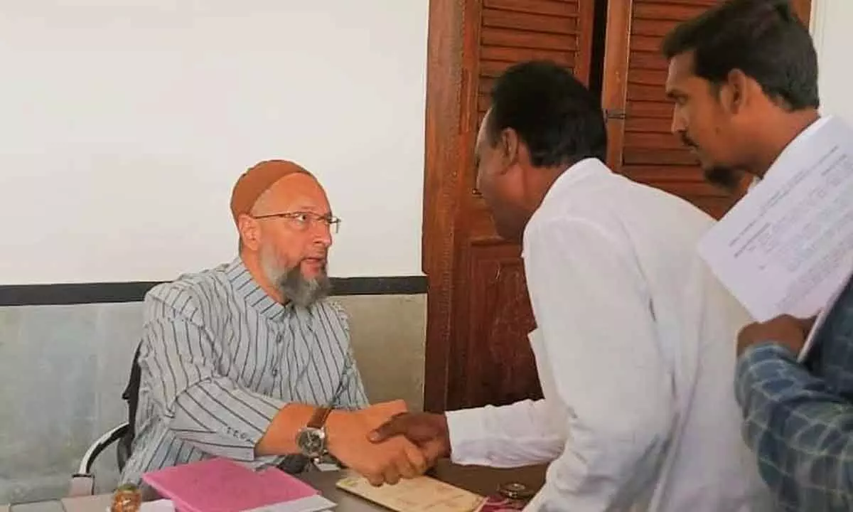 Representatives meeting Asaduddin Owaisi, urging him to take up the matter with State government