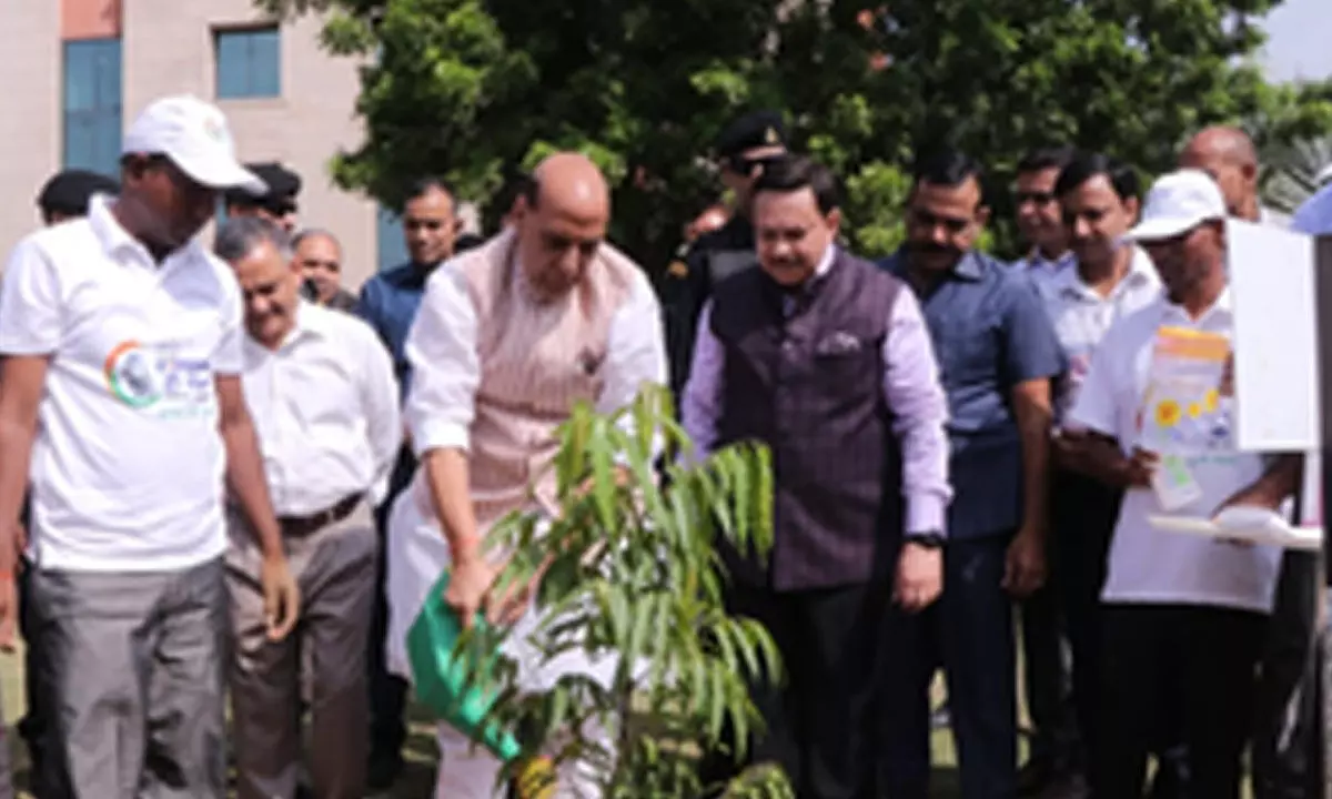 Rajnath leads cleanliness, plantation activities at Delhi Cantt
