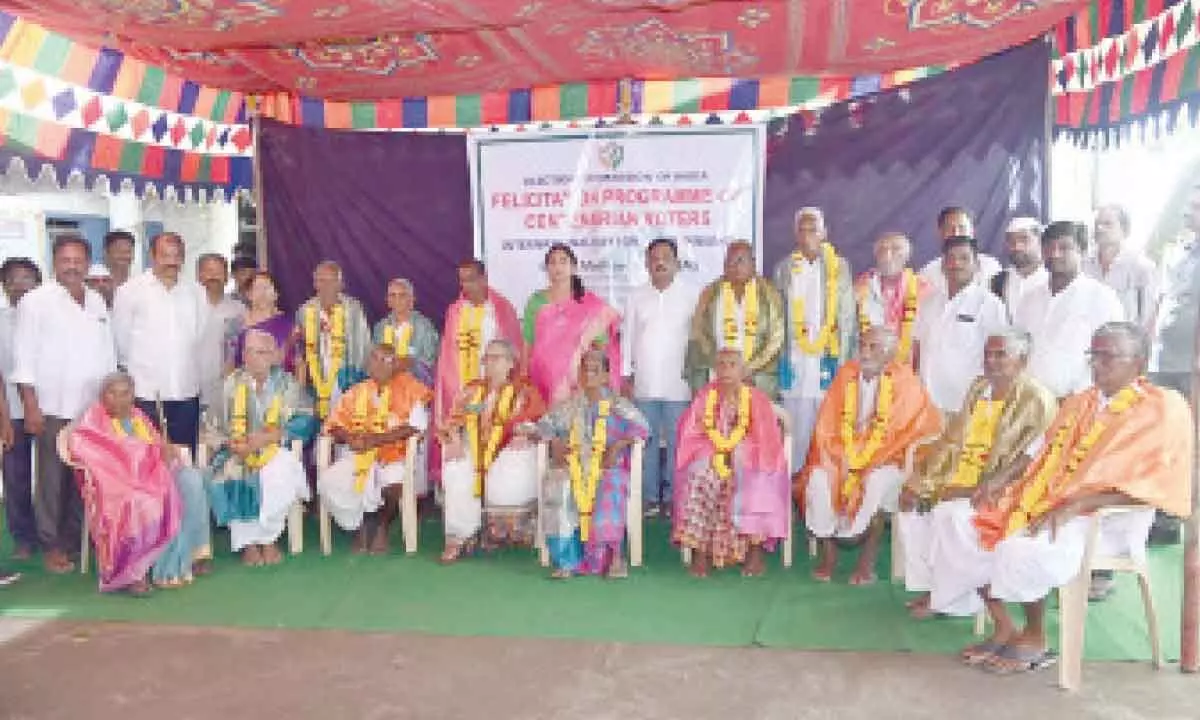 Collector Madhavi Latha felicitates elderly voters