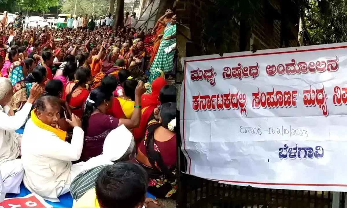 Women staged protests  against opening of 1000 liquor shops in state