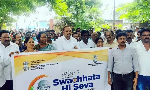ZP Chairman Chinna Srinu and others taking part in Shramadaan rally in Cheepurupalli mandal in Vizianagaram district on Monday