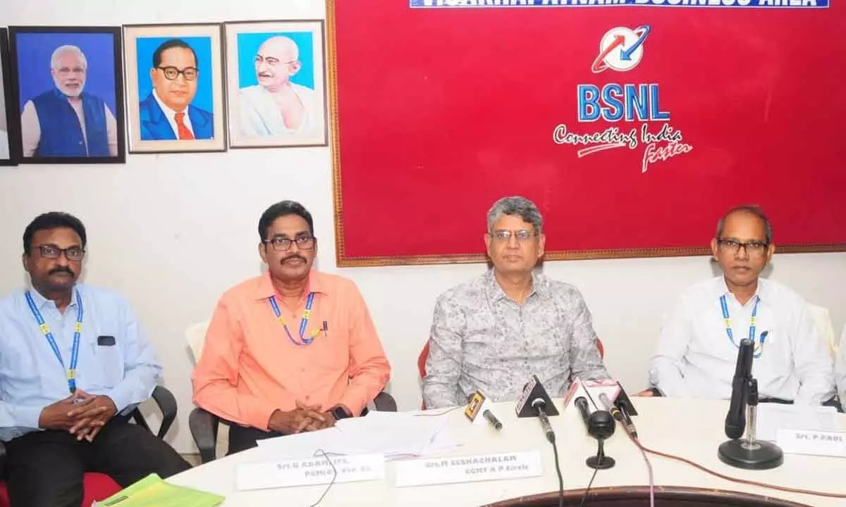 Chief General Manager, AP Telecom Circle M Seshachalam speaking to the media in Visakhapatnam on Thursday.