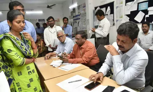 NTR district collector Dilli Rao launching school-age childrens enrolment programme in Vijayawada on Thursday