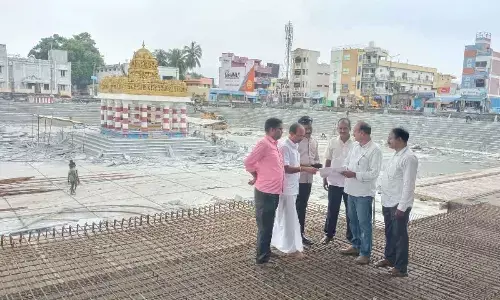 The media committee inspecting development works of Pushkarini in Tiruchanur on Thursday
