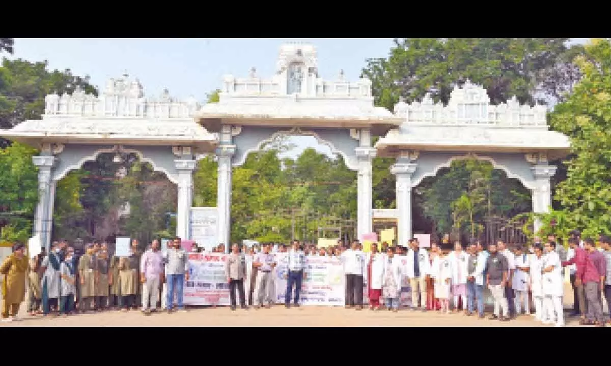 Doctors and students of SV Medical College taking out world mental health awareness rally in Tirupati on Tuesday