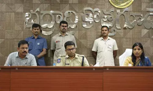 Collector Dr Priyanka Ala and SP Dr Vineeth speaking to media at Kothagudem on Tuesday
