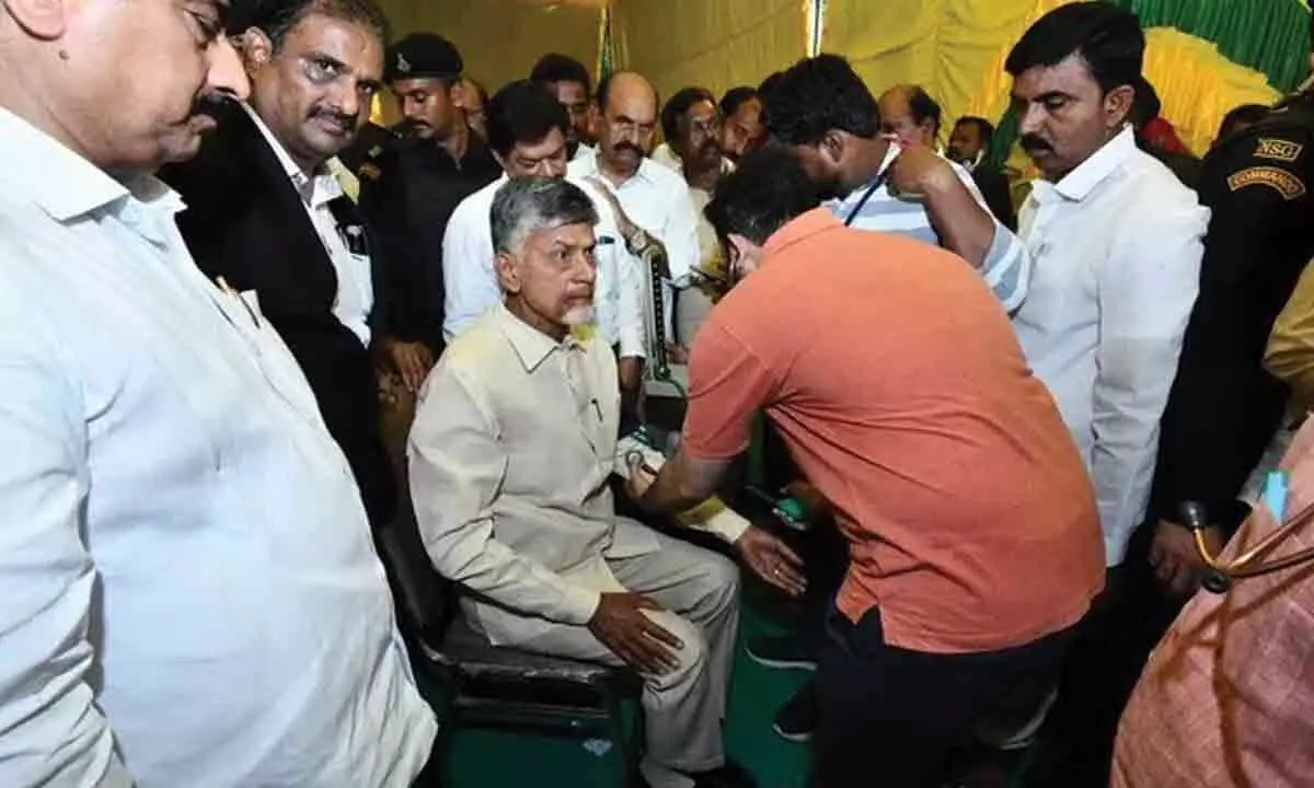 TDP leaders meet at central office, tries to meet CM over Naidus health, stopped by police at Tadepalli