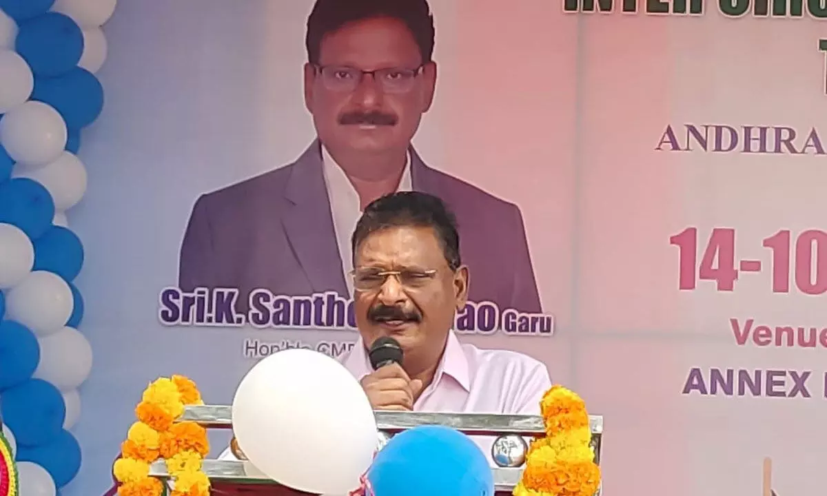 APSPDCL CMD K Santhosh Rao speaking at the inauguration of inter-circle sports competitions in Tirupati on Saturday