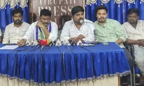YSRCP youth leader Vasu Yadav speaking to media in Tirupati on Saturday