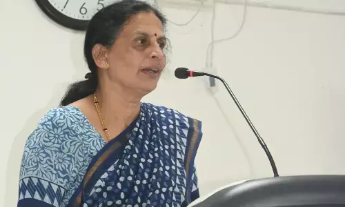 Visiting Professor Rohini Sivananda addressing the students at CUAP campus in Anantapur on Saturday