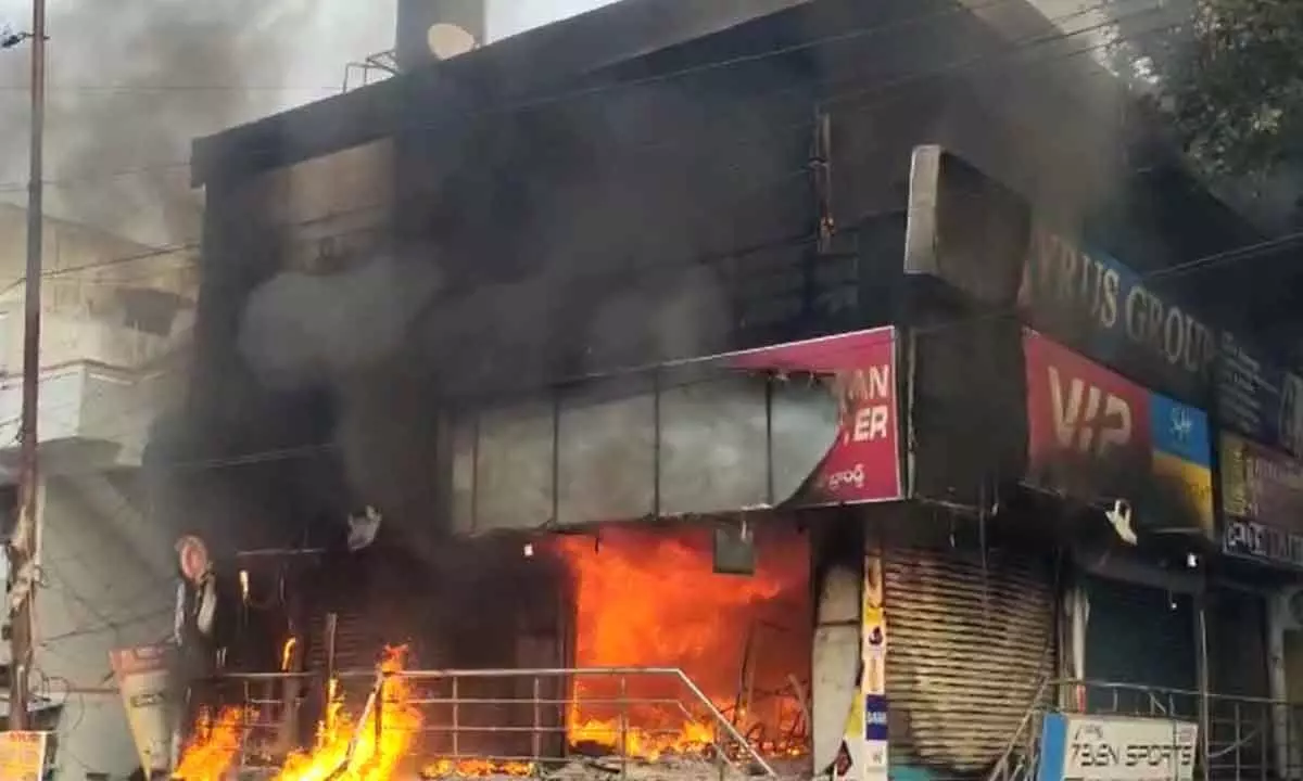 Fire breaks out in a shop at Vanasthalipuram in Hyderabad