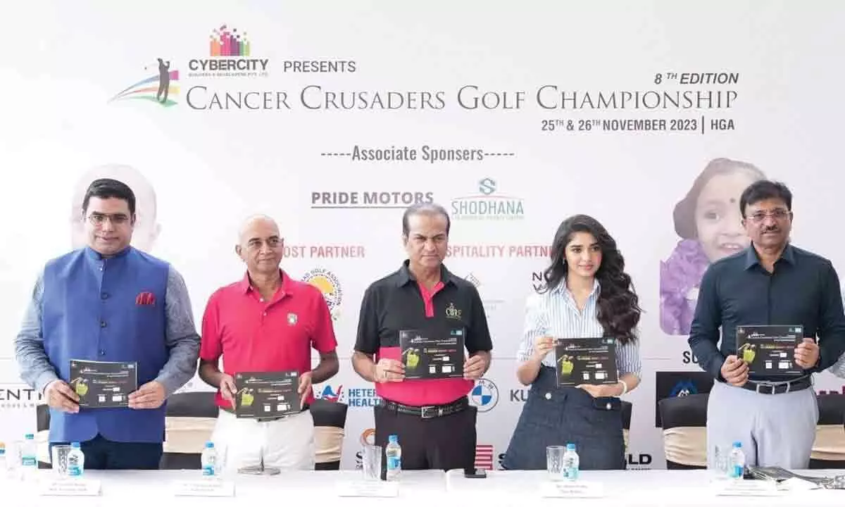 Krithi Shetty launches the Cybercity Cancer Crusaders Golf Championship by putting the golf ball at HGA