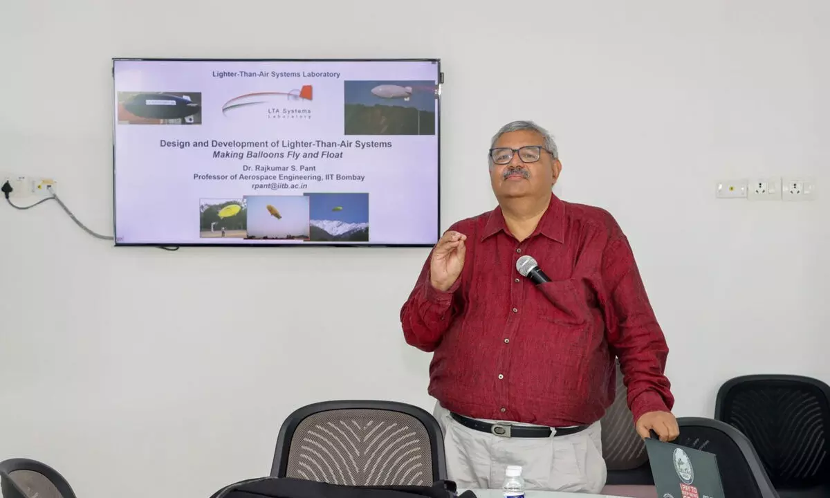 Prof Rajkumar S Pant, Professor of Aerospace Engineering from IIT Bombay, speaking at a programme at SRM University in Vijayawada on Monday