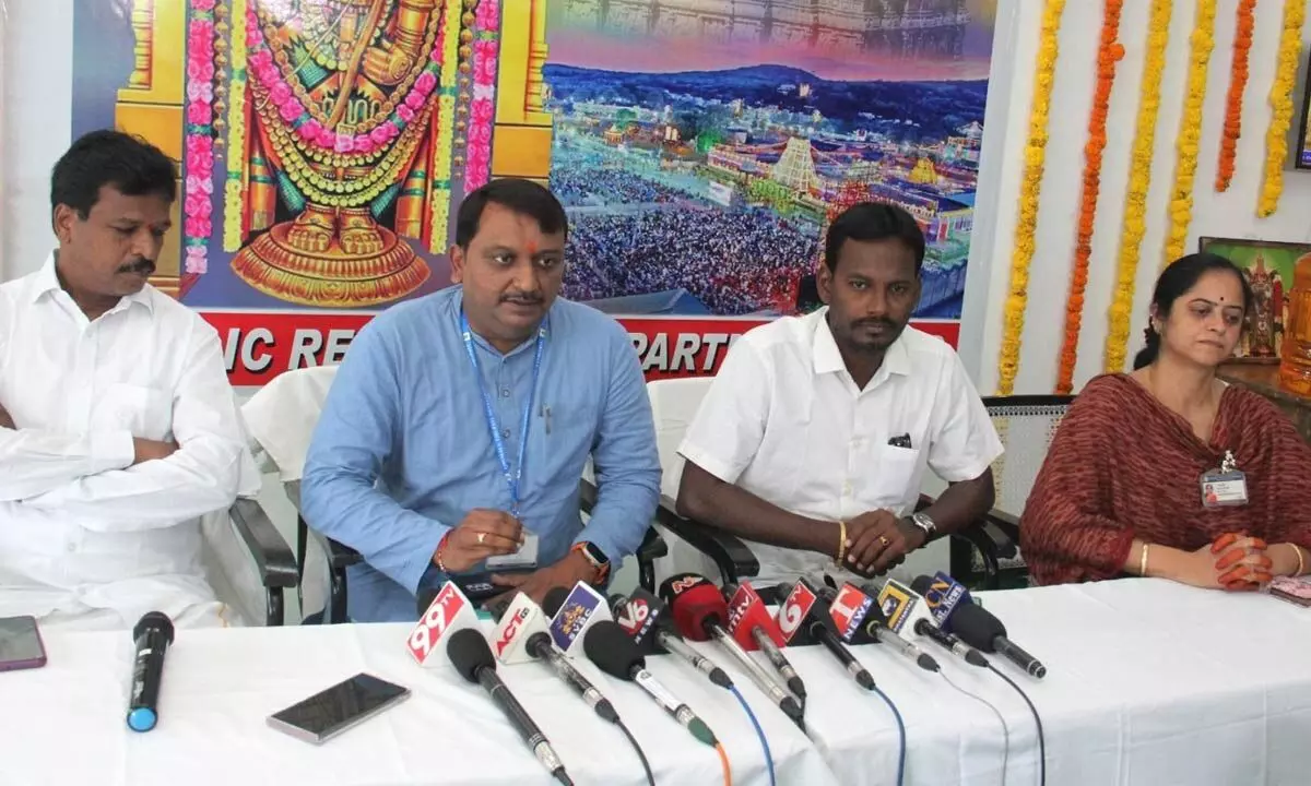 TTD IT General Manager LM Sandeep Reddy addressing the media conference held at Rambhagicha 2 Rest House in Tirumala on Monday