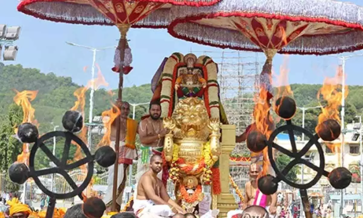 Tirumala deity appears on Simhavahanam on third day of Navaratri Brahmotsavams