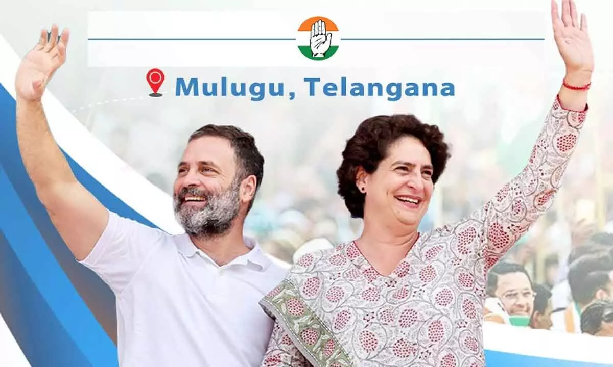 Rahul Gandhi and Priyanka Gandhi begin Congress campaign in Mulugu, to visit Ramappa