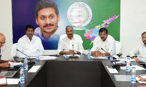 Members of the Cabinet Sub-Committee holding a review meeting on land survey at the  Secretariat at Velagapudi on Tuesday