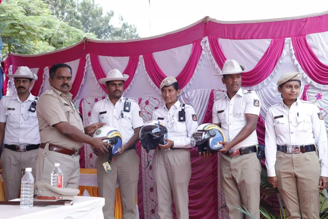 Rapido distributed helmets and raincoats to more than 200 traffic policemen