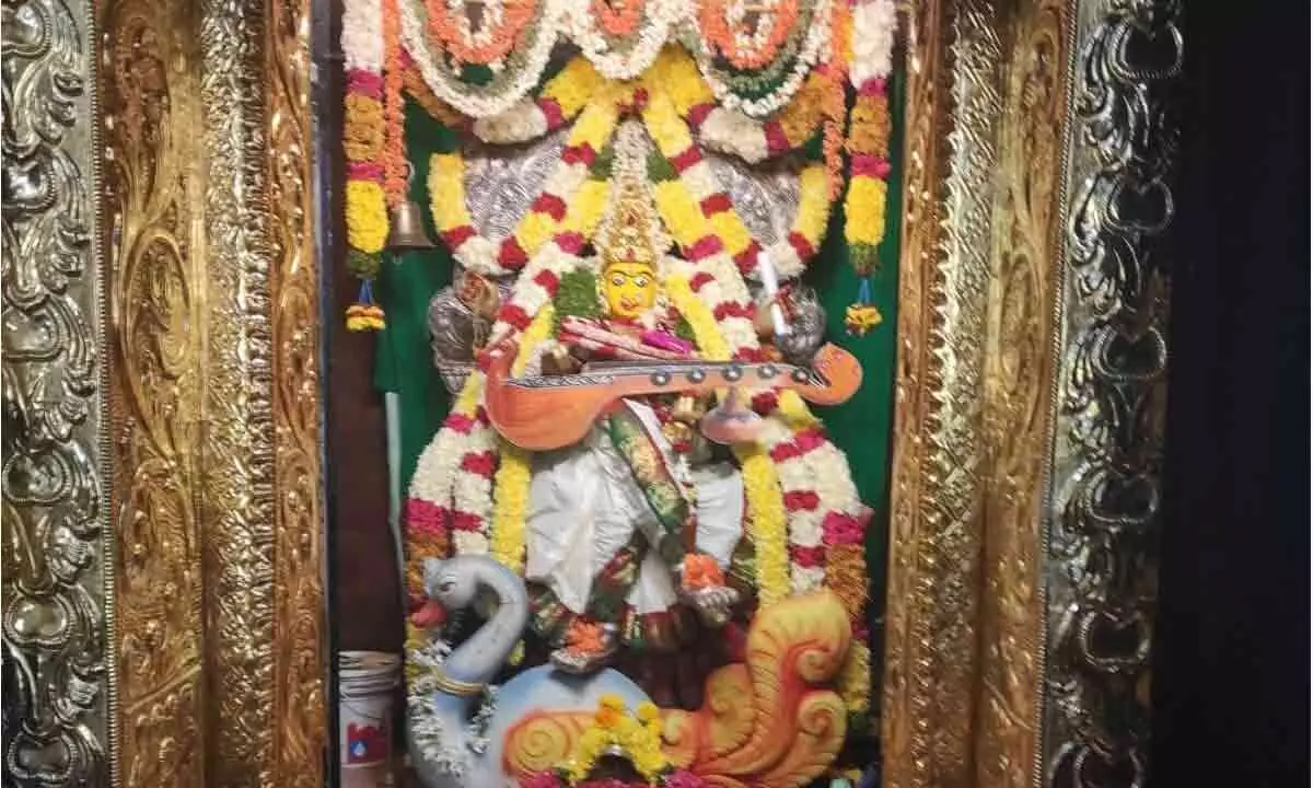 Guntur: Bala Chamundika attired as Saraswati Devi