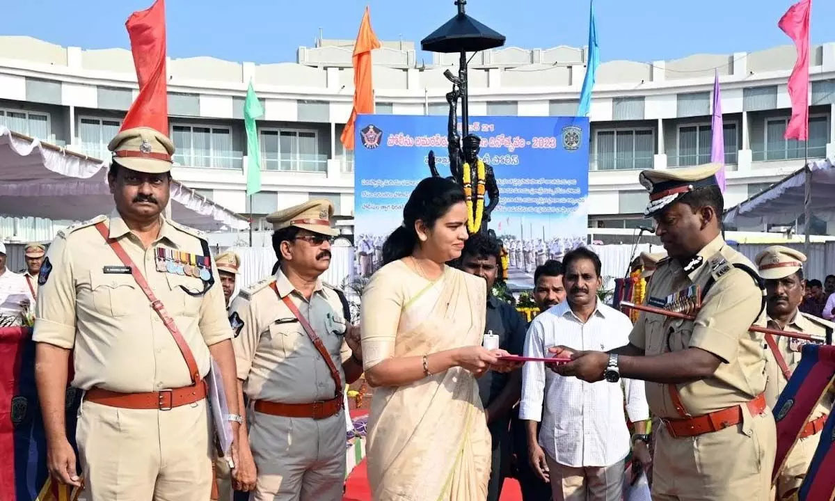 Health Minister Vidadala Rajini at the Police Commemoration Day held in Visakhapatnam on Saturday.