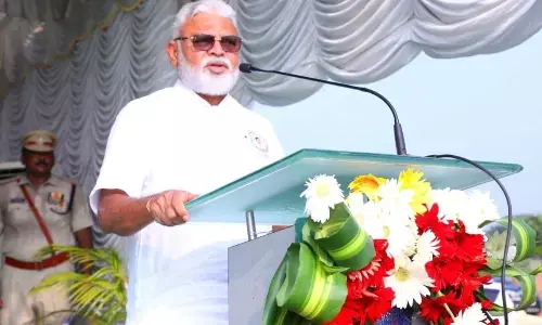 Minister Ambati Rambabu addressing the meeting at Municipal Stadium in Narasaraopet on Saturday