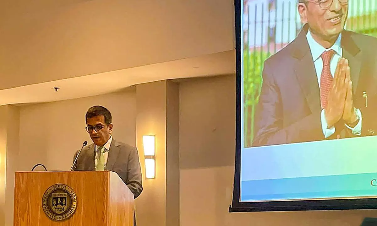Chief Justice of India DY Chandrachud addresses at the Sixth International Conference on the Unfinished Legacy of BR Ambedkar, at the Brandeis University, Massachusetts on Sunday