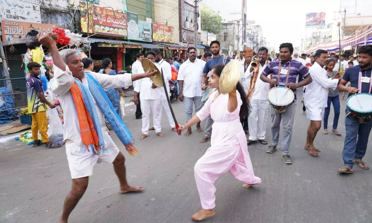 Artistes perform a cultural show as part of Pydithalli Sirimanu festival