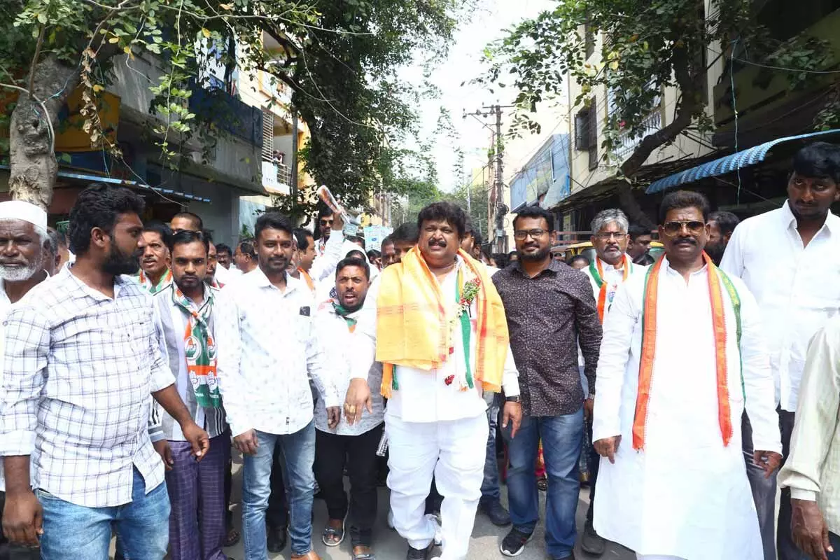 Secunderabad Congress candidate Adham Santosh Kumar takes up Padayatra in Buddhanagar Division