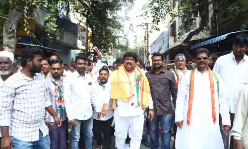 Secunderabad Congress candidate Adham Santosh Kumar takes up Padayatra in Buddhanagar Division