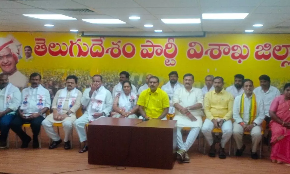 Leaders of TDP and JSP at the coordination committee meeting in Visakhapatnam on Tuesday