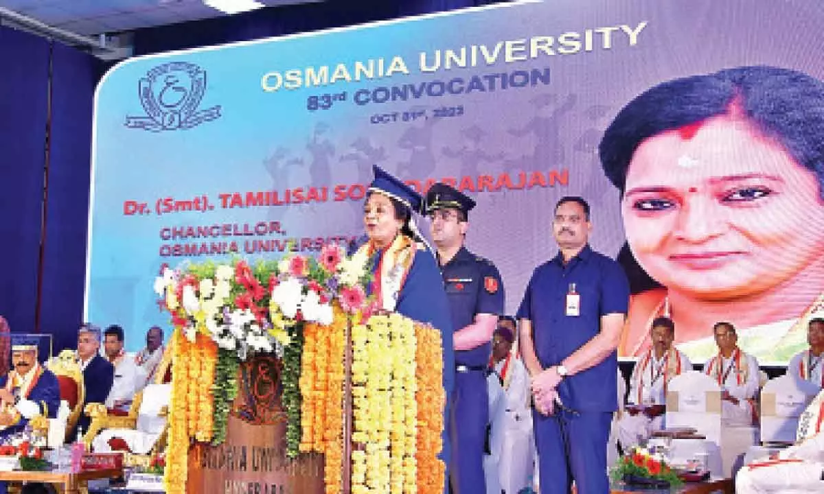 Guv Tamilisai stresses on ‘Gnanartha and Sevartha’ at OU 83 convocation