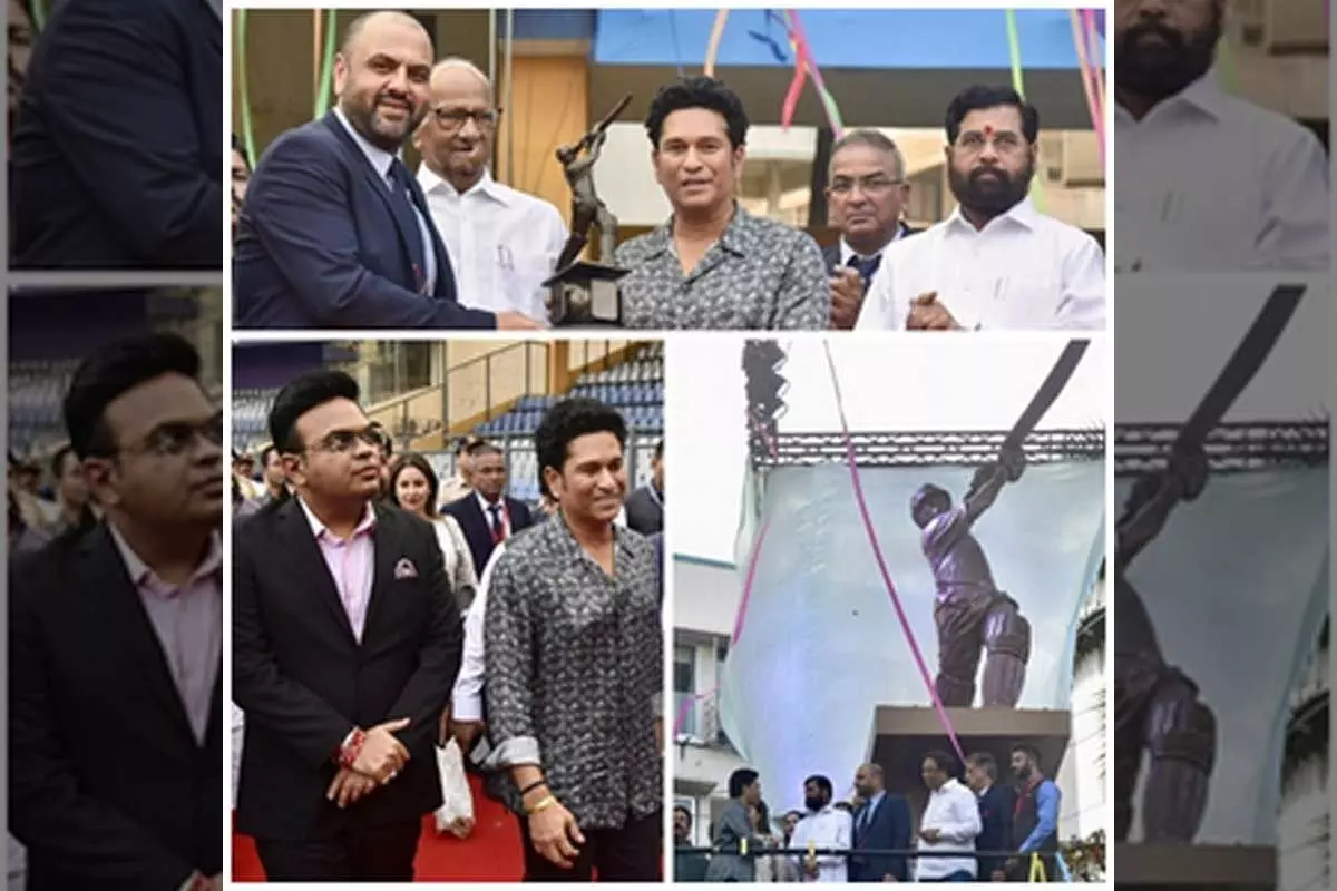 Tendulkar’s statue in lofted drive pose unveiled at Wankhede Stadium