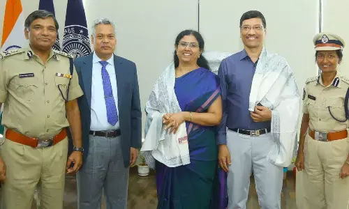 A R Anuradha being felicitated in Mangalagiri on Tuesday