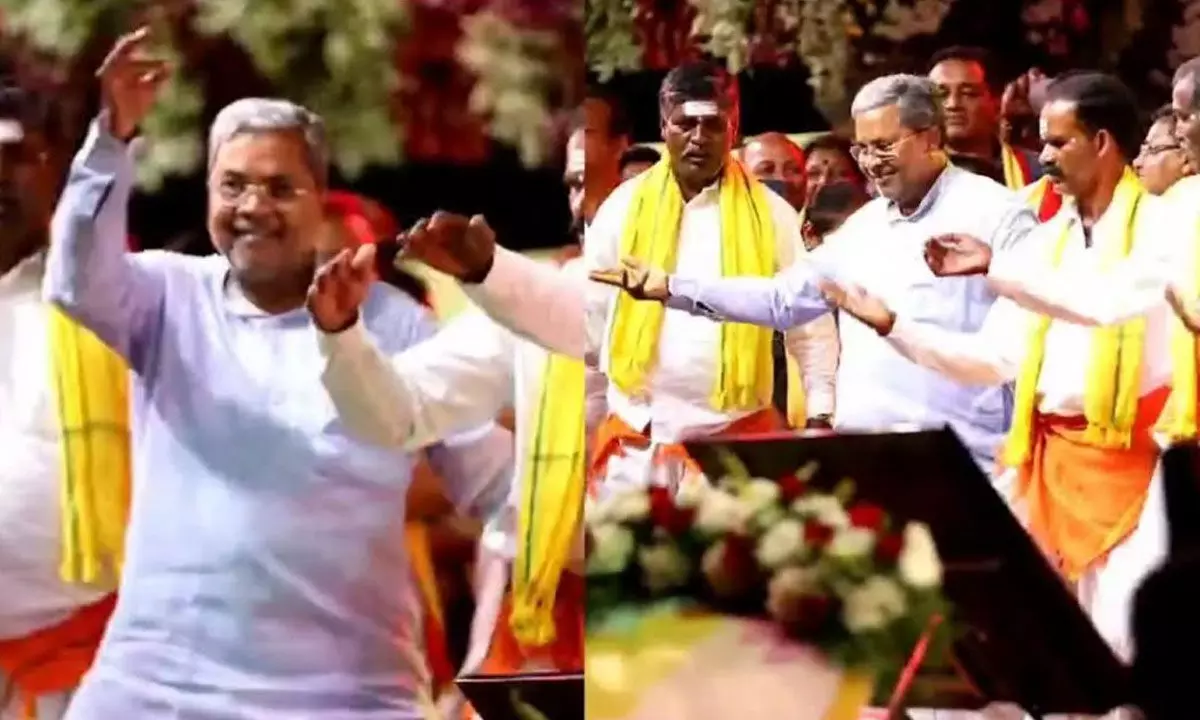 CM Siddaramaiah Joins festive dance celebrating Karnatakas 50th anniversary
