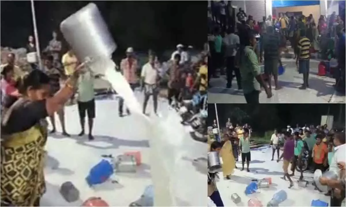 Milk produces staged protest by pouring milk on road